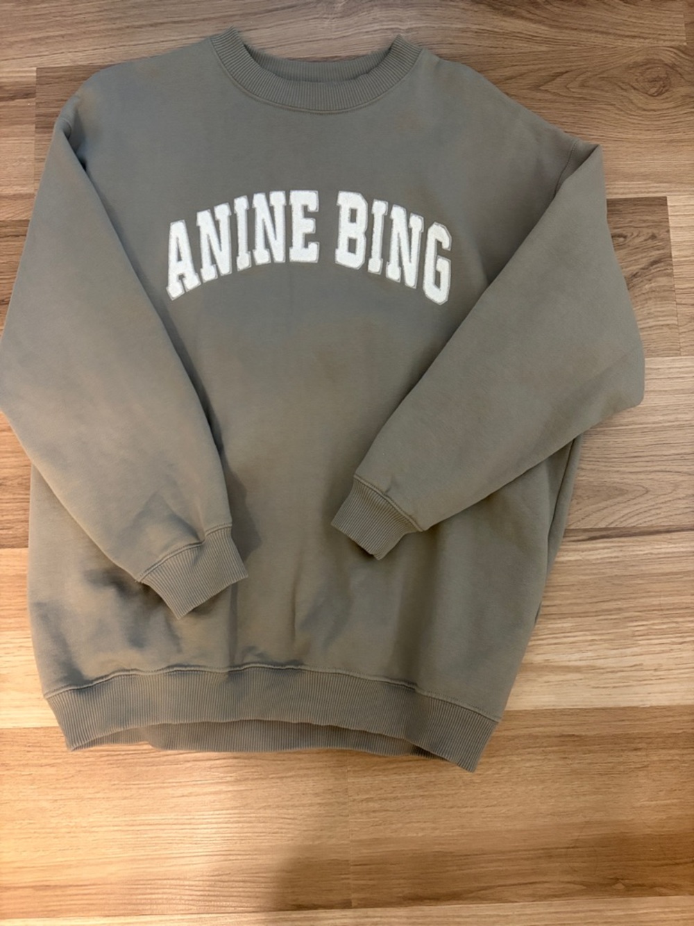 Anine Bing Olive Crewneck Sweatshirt with White Arch Logo
